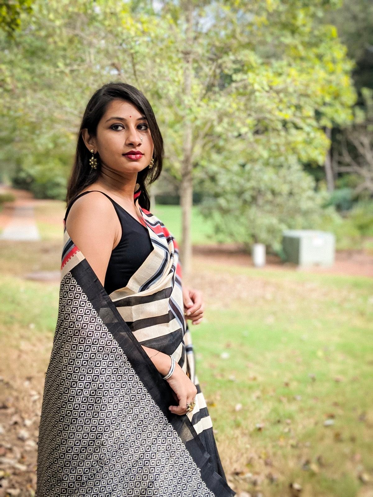 Pure linen saree in black enchanting casual wear - Ibis Fab