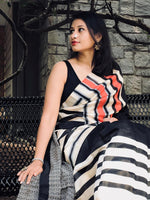 Pure linen saree in black enchanting casual wear - Ibis Fab