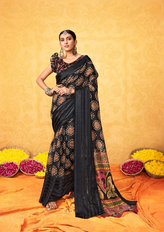 pure silk Classy Black Colour Saree, Shining Party Wear - Ibis Fab