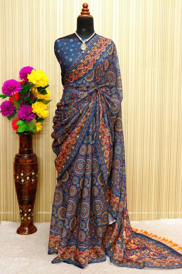 pure silk Classy Blue Colour Saree, Shining Party Wear