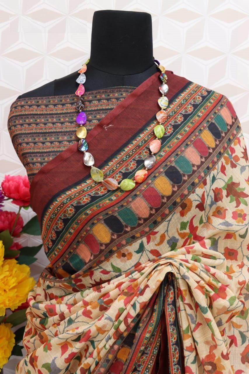 pure silk Classy Brown and beige Colour Saree, Shining Party Wear - Ibis Fab