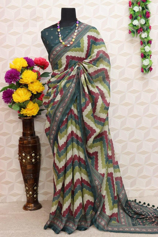 pure silk Classy green and grey Colour Saree, Shining Party Wear - Ibis Fab