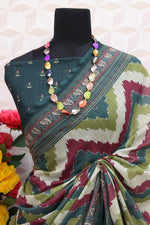 pure silk Classy green and grey Colour Saree, Shining Party Wear - Ibis Fab