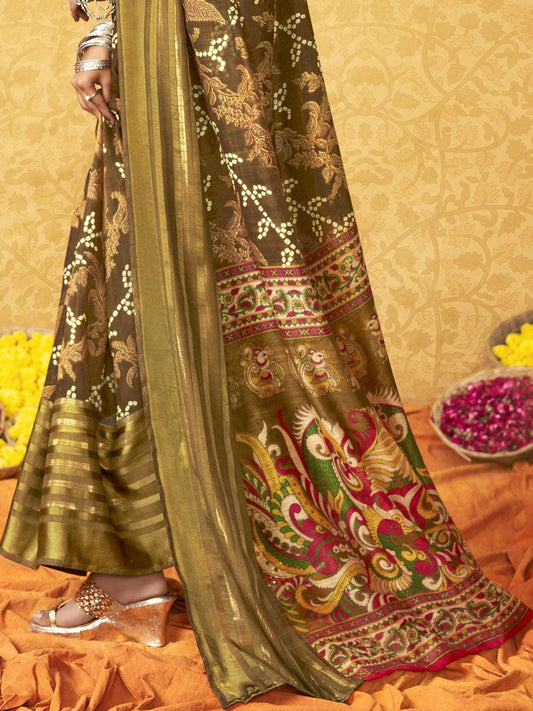 pure silk Classy green Colour Saree, Shining Party Wear - Ibis Fab