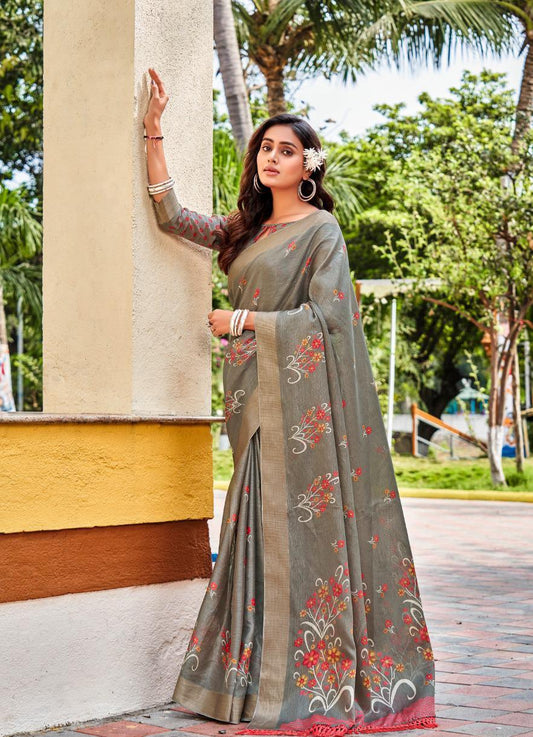 pure silk Classy Grey Colour Saree, Shining Party Wear - Ibis Fab