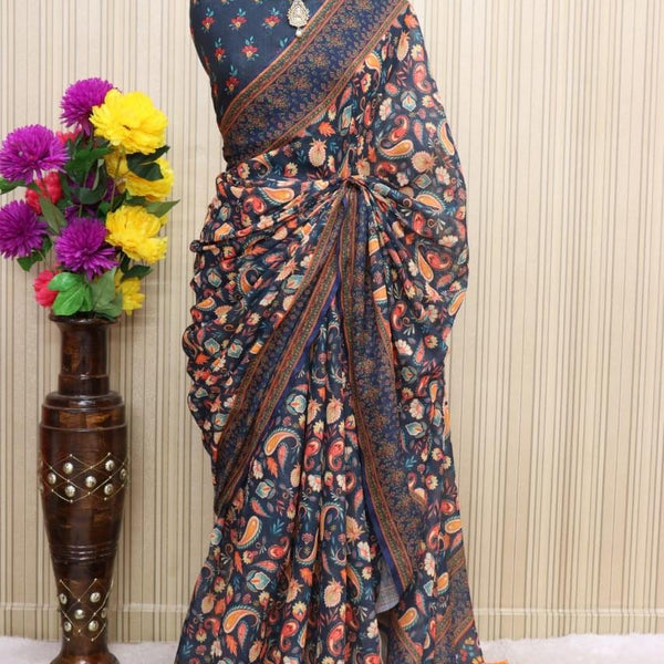 pure silk Classy Night Blue Color Saree, Shining Party Wear - Ibis Fab
