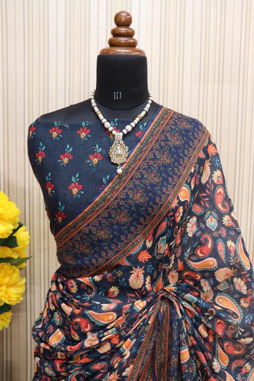 pure silk Classy Night Blue Color Saree, Shining Party Wear