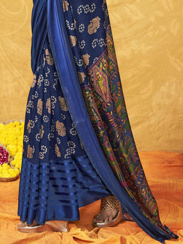 pure silk Classy Night Blue Colour Saree, Shining Party Wear