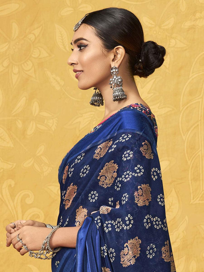 pure silk Classy Night Blue Colour Saree, Shining Party Wear