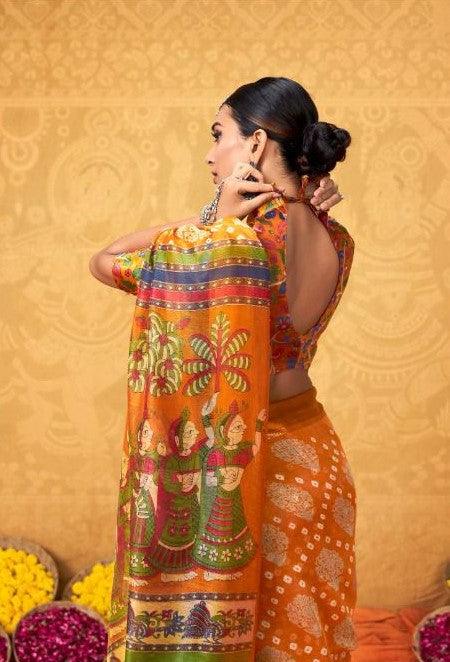 pure silk Classy Orange Colour Saree, Shining Party Wear