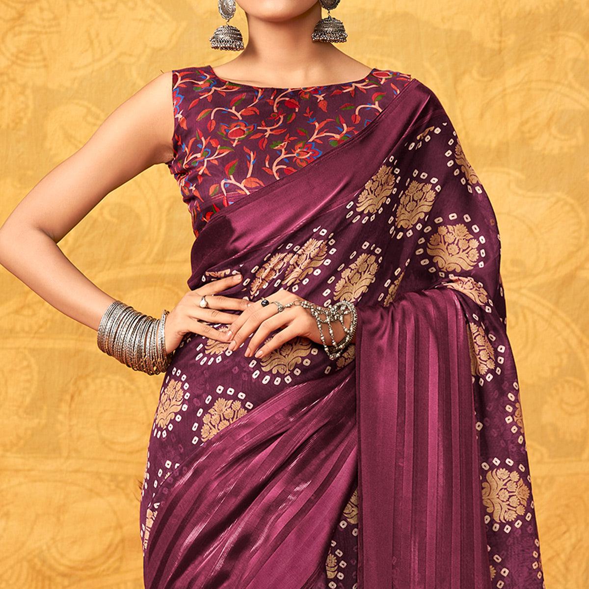 pure silk Classy purple Colour Saree, Shining Party Wear - Ibis Fab