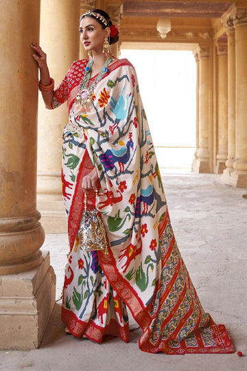 Pure Soft Silk Beige Color Patola Saree