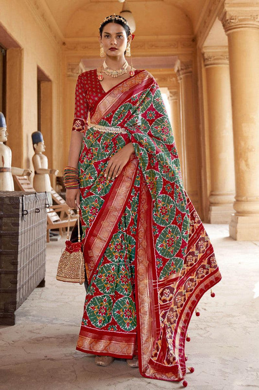 Pure Soft Silk Red Color Patola Saree - Ibis Fab