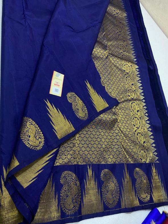 pure soft silk staring Night blue with Golden, woven saree, wedding wear - Ibis Fab