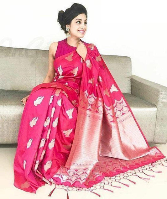 pure soft silk stunning dark pink saree, daily wear - Ibis Fab