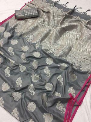 pure soft silk stunning silver and pink, daily wear saree - Ibis Fab