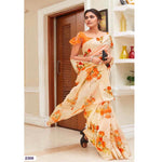 Radiant Cream And Orange Colour Printed Pure Linen Saree For Women - Ibis Fab