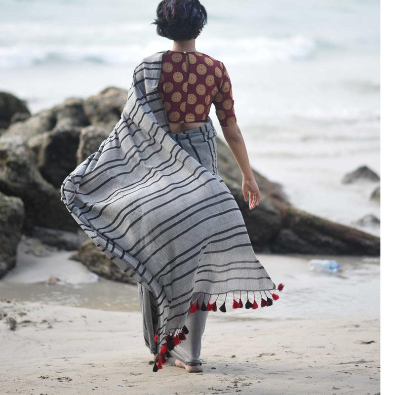 Radiant Grey Colored Festive Wear Pure Linen Designer Saree - Ibis Fab