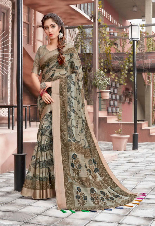 Radiant Pure Cotton Green Colored Casual Printed Saree - Ibis Fab