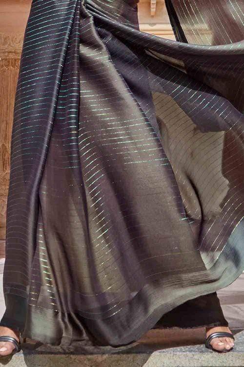 Rainbow Chiffon Satin Patta black Saree With Designer Blouse