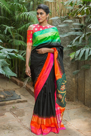 Rattling black colored Linen Designer printed Saree