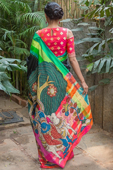 Rattling black colored Linen Designer printed Saree