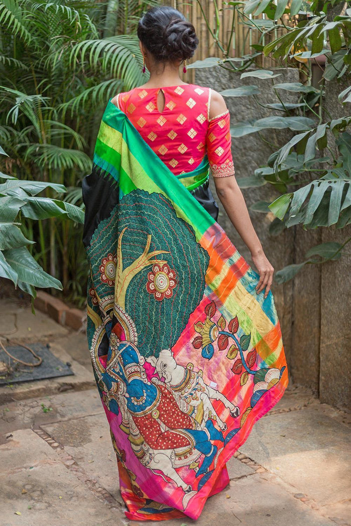 Rattling black colored Linen Designer printed Saree