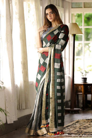 Ravishing Dark Green Premium Linen Saree