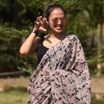 Ravishing Rose Gold & Black Colored Festive Wear Pure LInen Saree - Ibis Fab