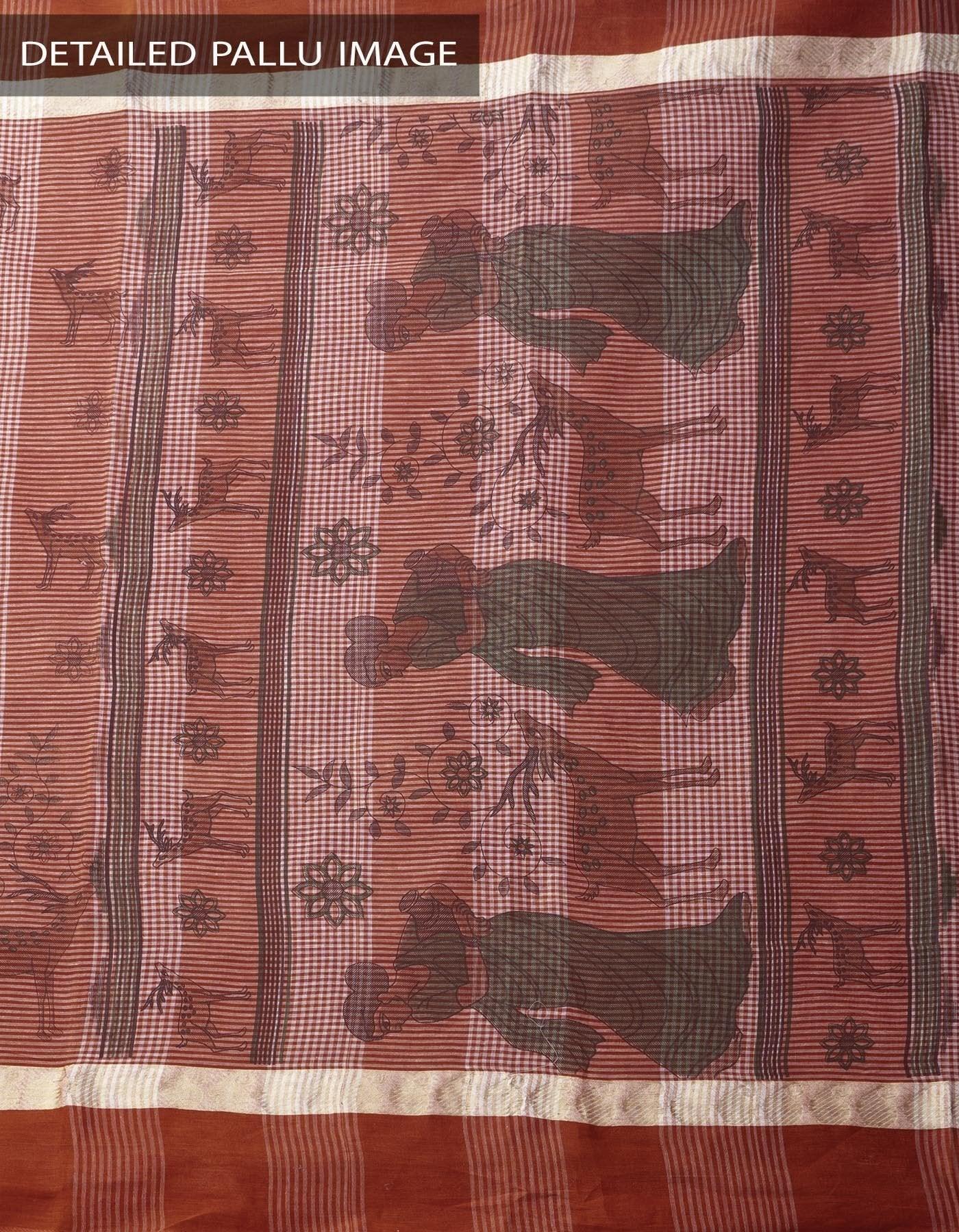 Ravishing Rosy Brown Colored Festive Wear Linen Designer Saree - Ibis Fab