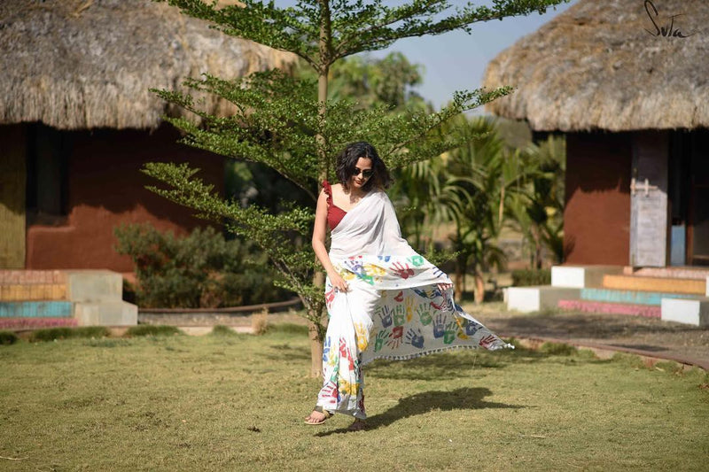 Ravishing White Colored Party Wear Printed Pure Linen Saree - Ibis Fab