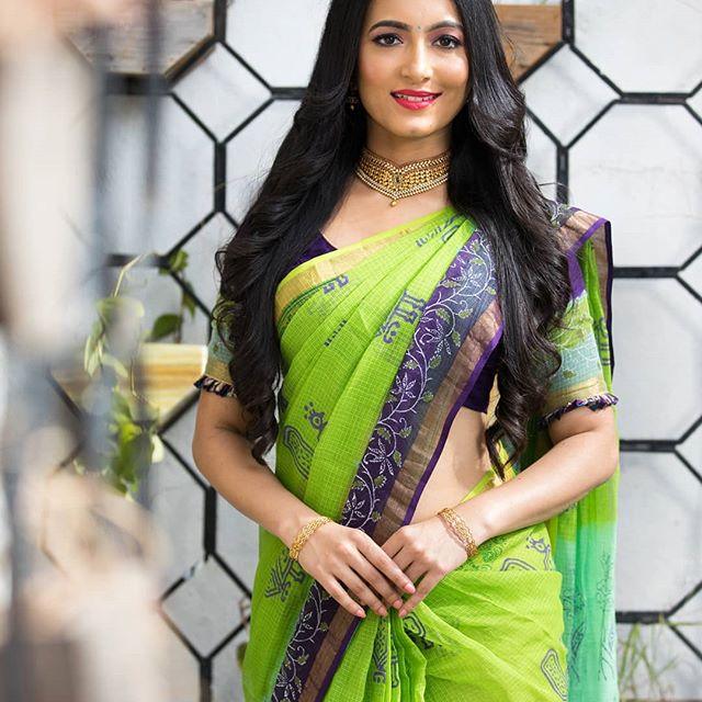 Refreshing green And blue Colored PartyWear silk Saree