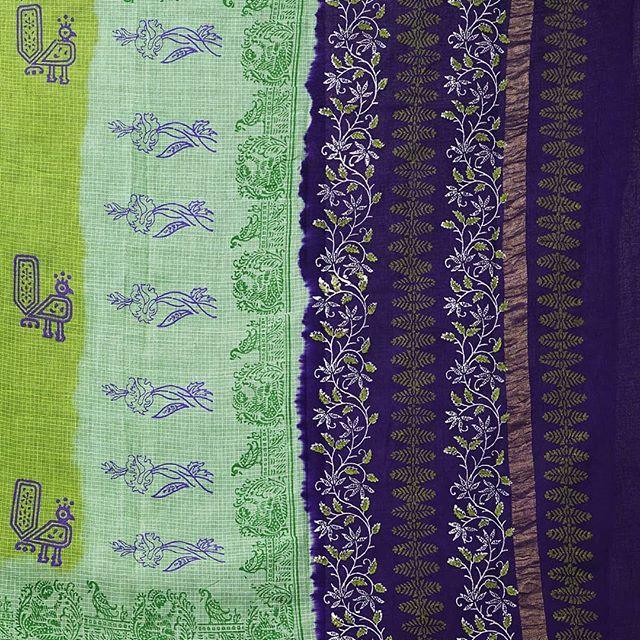 Refreshing green And blue Colored PartyWear silk Saree