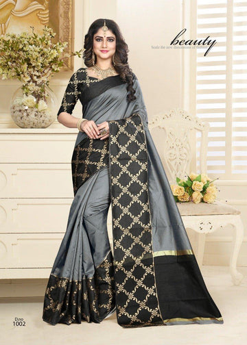 Refreshing  Grey Colored Casual Cotton Silk Jacquard Saree