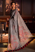 Refreshing  Grey Colored  Festive Wear Printed  Pure Linen Saree