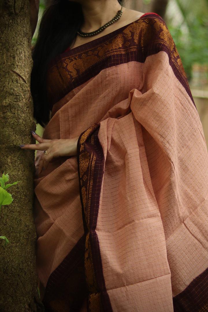 Rose Gold Colored Soft Silk Printed Saree With Blouse - Ibis Fab