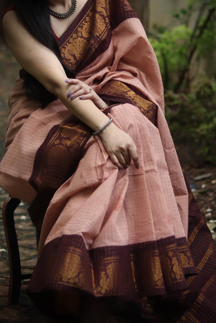 Rose Gold Colored Soft Silk Printed Saree With Blouse - Ibis Fab