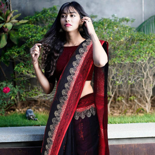 Sensational Black Colored Festive Printed Pure Linen Saree - Ibis Fab