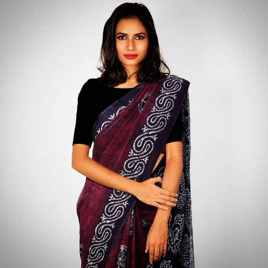 Sensational Wine Colored Festive Printed Pure Linen Saree - Ibis Fab