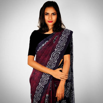 Sensational  Wine Colored  Festive Printed  Pure Linen Saree