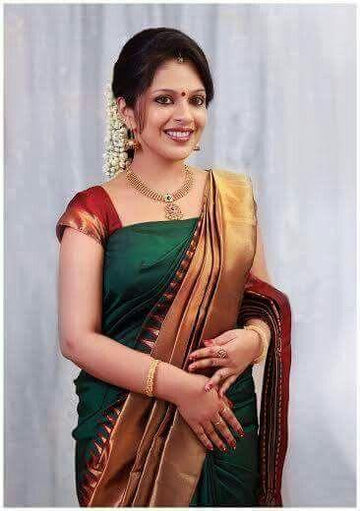 soft silk blissful green and Copper colored, designer wear saree