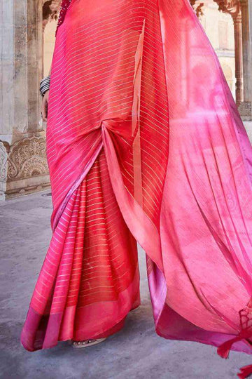 Soft Silk Classy Coral Colour Saree, Shining Party Wear
