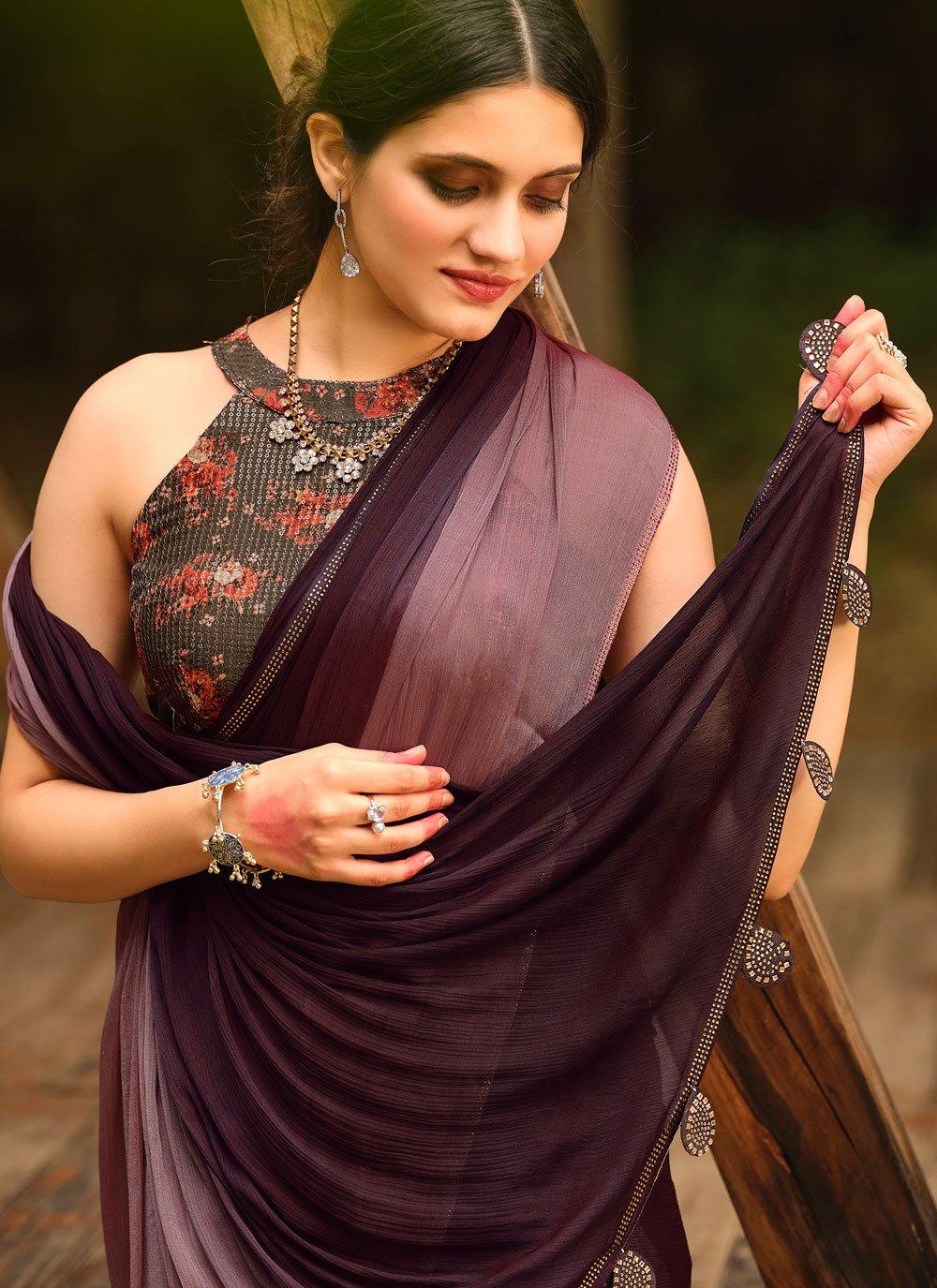 Soft Silk Classy Purple Colour Saree, Shining Party Wear - Ibis Fab