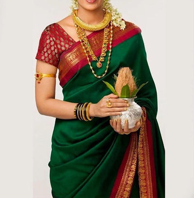 soft silk refreshing green colored wedding wear - Ibis Fab