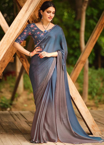 Soft Silk Starring Navy Grey Saree, Shining Festive Wear