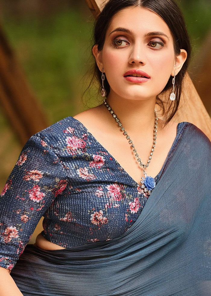 Soft Silk Starring Navy Grey Saree, Shining Festive Wear