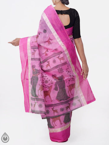 Sophisticated Baby Pink Colored Festive Wear Linen Designer Saree