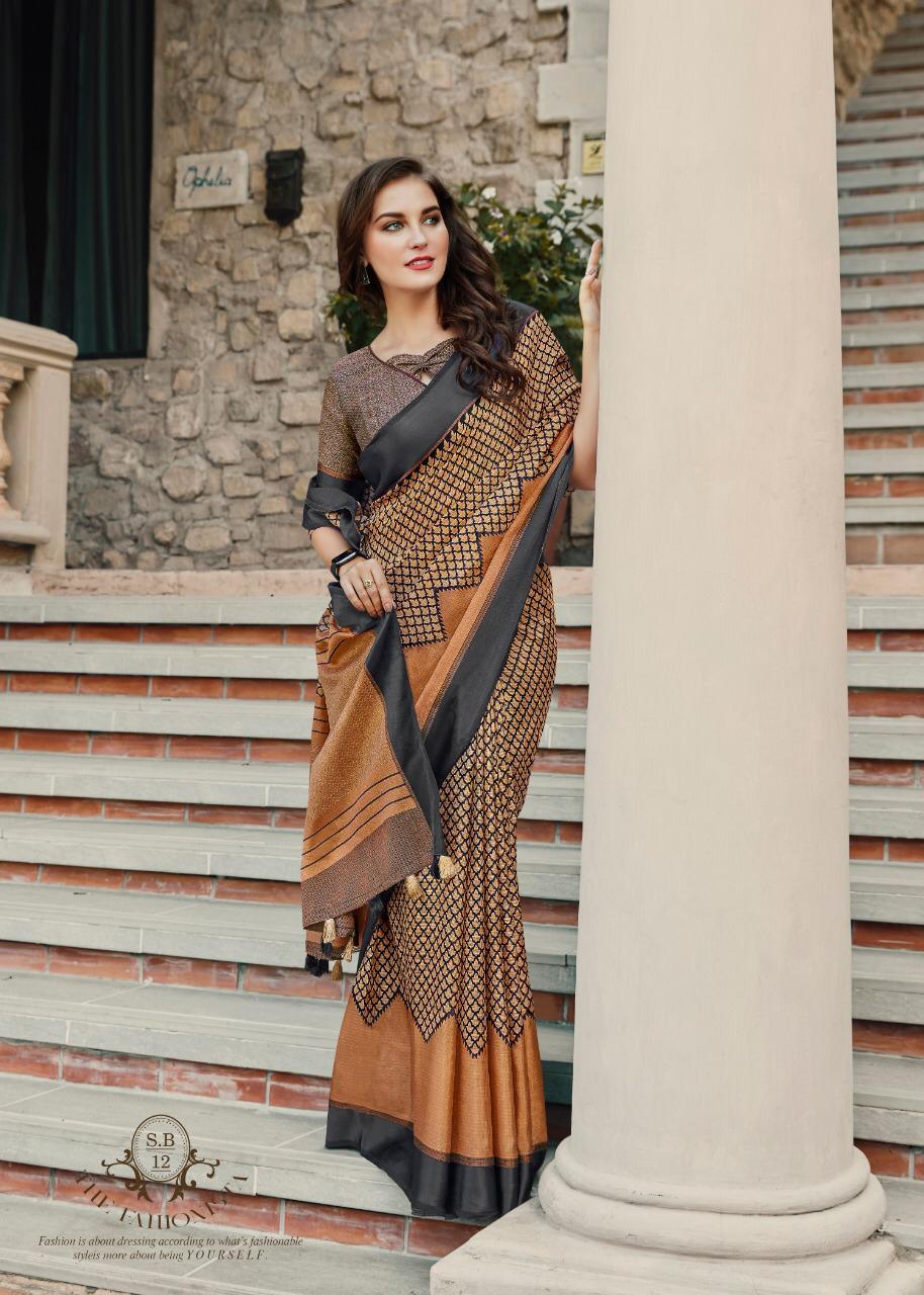 Staring Copper Colored Party Wear Pure Linen Saree - Ibis Fab