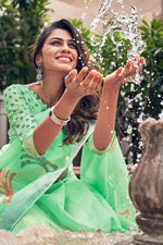 Staring Mint Colored Festive Wear Pure Linen Designer Saree - Ibis Fab