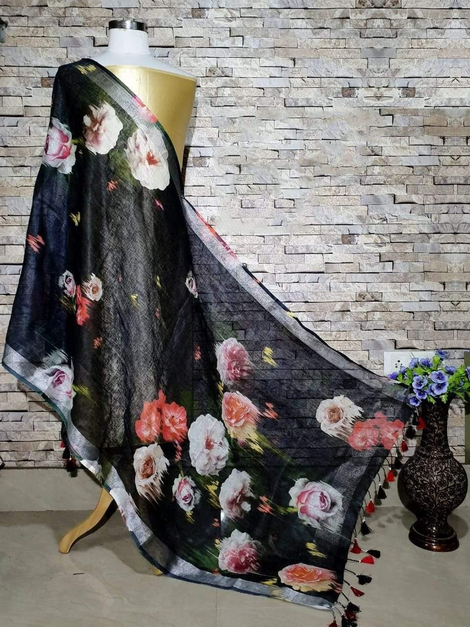 Strikingly Enticing Art Work Digital Print Linen Dupatta - Ibis Fab